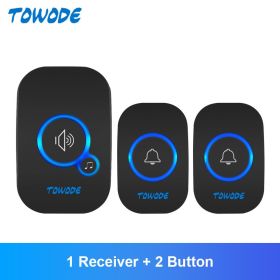 Home Wireless Doorbell 433Mhz Welcome Friend Smart Doorbell 150Meters Long Distance 32 Songs 4 Level Volumes Door Chimes (Plug Type: US PLUG, Color: Black Color Kit 2)