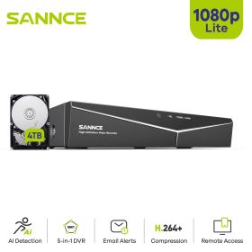 SANNCE 1080N 4 Channel 5-in-1 DVR Security CCTV DVR 4CH Hybrid DVR Support AHD TVI CVI CVBS IP Camera (Video Input: 4CH, Build-in HDD: 1T)