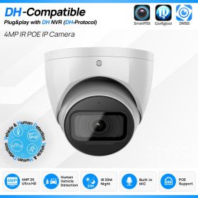 4MP IP Camera PoE IR Night Vision Starlight Dome Metal Built-in Mic SD Card Security Cameras Replace 4433C-A (Focus: 2.8mm, Sensor Size: 4MP Wizsense)