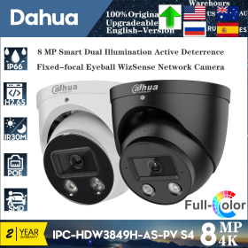 Original Dahua 8MP 4K IP Camera IPC-HDW3849H-AS-PV SD WizSense Tioc Color Night Vision Security Cam Mic Speaker Audio (Focus: 2.8mm, Sensor Size: 8MP White S4)