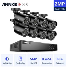 ANNKE 8CH 2MP HD Video Security System 5in1 5MP Lite H.265+ DVR With 8X TVI Smart IR Waterproof Outdoor CCTV Surveillance Camera (Build-in HDD: 1T)