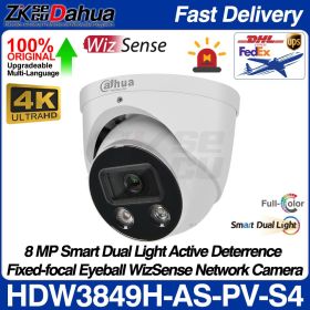 Dahua IPC-HDW3849H-AS-PV-S4 8MP 4K Smart Dual Light Full-Color Wizsense IP Camera 2-Way Audio Active Deterrence Security Camera (Focus: 2.8mm, Sensor Size: 8MP Full-Color)