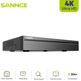 SANNCE 8MP FHD PoE Network Video Security System 8MP CCTV Security Camera NVR System Supports 8MP 5MP 3MP 1080P PoE IP Camera (Video Input: 8CH, Build-in HDD: 4T)
