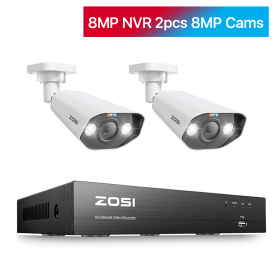 ZOSI 8CH POE Video Surveillance Kit 4K 8MP 5MP Super HD Outdoor IP Cameras AI Starlight Night Vision CCTV Security Camera System (Color: 8MP NVR 2pcs 8MP Cam, Build-in HDD: 2T)