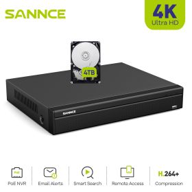 Sannce H.265+ 16CH 8MP POE NVR Video Recorder Motion Detection 8K HD Security Surveillance Network Video Recorder For IP Camera (Build-in HDD: 1T)
