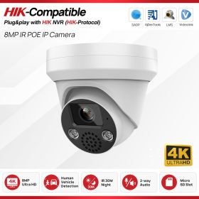 Hikvision Compatible 5MP 4K IP Camera Smart IR 30M Built-in Mic Speaker SD Card slot Surveillance Camera Plug&Play with HIK NVR (Focus: 2.8mm, Sensor Size: 8MP)