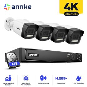 ANNKE H800 4K Ultra HD PoE Network Video Security System 8CH 8MP H.265 Surveillance NVR 4x4K HD IP67 POE CCTV POE IP Cameras Kit (Build-in HDD: 4T)