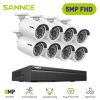 SANNCE 5MP POE Video Surveillance Cameras System 8CH H.264+ 8MP NVR Recorder 3MP Security Cameras Audio Recording POE IP Cameras